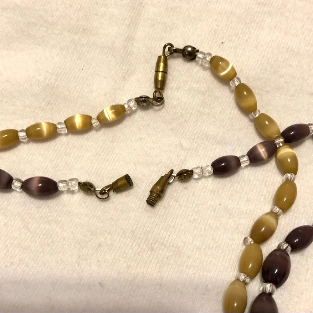 Vintage Purple Yellow Tiger Eye Jade Traditional Chinese Necklace Set Bead Asian